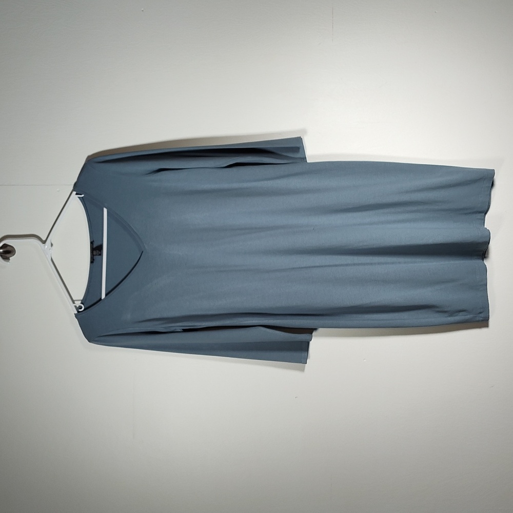 Eileen Fisher blue viscose jersey v-neck shift dress S‎